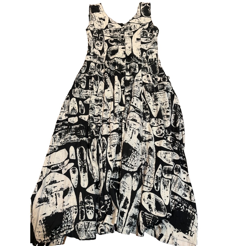 Zizi‎ rayon womens' dress size 8 tribal geometric black & ivory party vacation